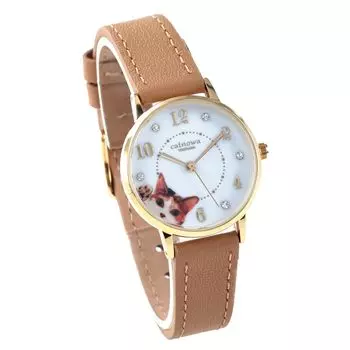 Часы Calico Cat Maneki Cat из натуральной кожи бежевого цвета