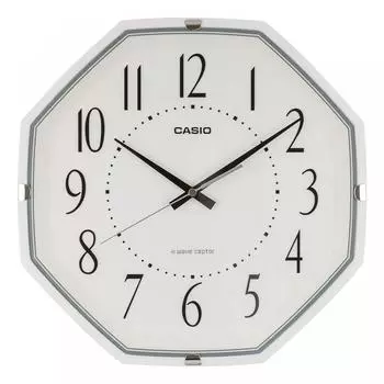 CASIO настенные радиочасы белые диаметр 33 см аналоговые восьмиугольные IQ-1007J-7JF