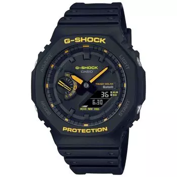 Часы Casio Caution Yellow Series Connection Solar с черным ремешком из смолы G-Shock аналогово-цифровые | GAB2100CY-1A, черные, повседневные.