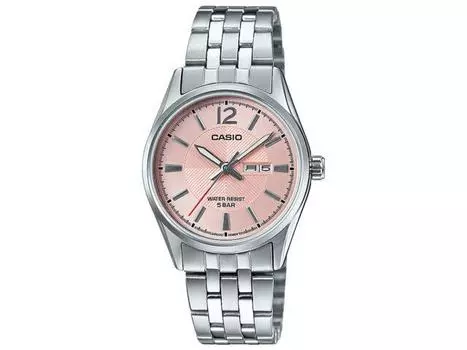Часы CASIO Collection LTP-1335DJ-5AJF, серебристо-розовые, женские, с надписью «День/дата», нержавеющая сталь