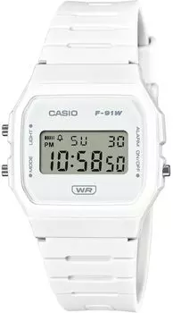 Часы CASIO Digital Unisex Дешевые Casio Простая упаковка без подарочной коробки Ремешок из биомассы, белый [Casio] F-91WB-7A [Товар]