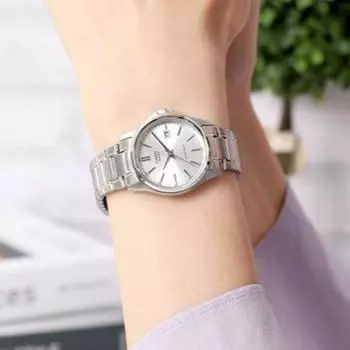 Часы CASIO из минерального стекла Round Date Daily 3-Step Folding Steel 1183 White A
