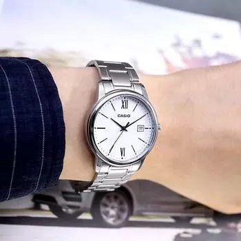 Часы CASIO мужские классические формальные повседневные металлические с датой 002 белые B3
