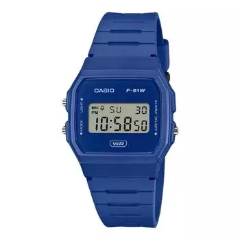 Часы Casio POP Digital Blue с ремешком из био-смолы, кварцевые, F-91WB-2A1, унисекс синий