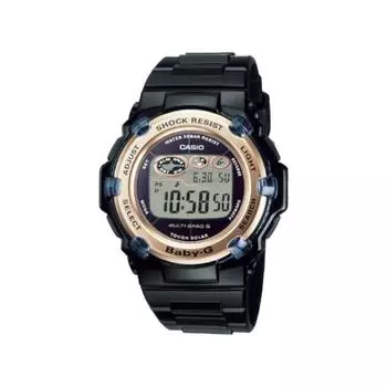 Часы CASIO с радиоприемником на солнечной батарее BABY G Thin Round Face Black Gold BGR 3003U 1JF