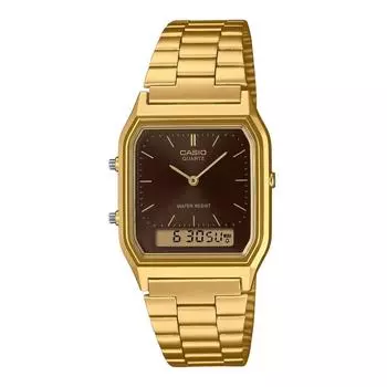 Часы Casio Vintage Analog Digital Gold Tone из нержавеющей стали с коричневым циферблатом, кварцевые, AQ-230GA-5A, унисекс коричневый