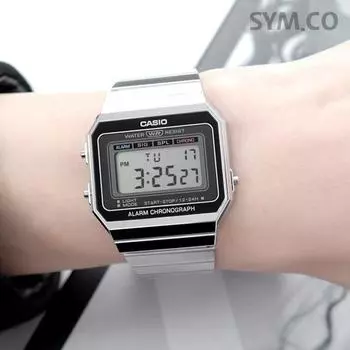 Часы Casio Vintage Collection Super Slim Case со светодиодной подсветкой и бесплатной пряжкой, серебро 700 пробы