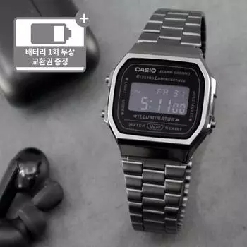 Часы Casio Vintage Digital Public с бесплатной пряжкой 168, хромированные, черные