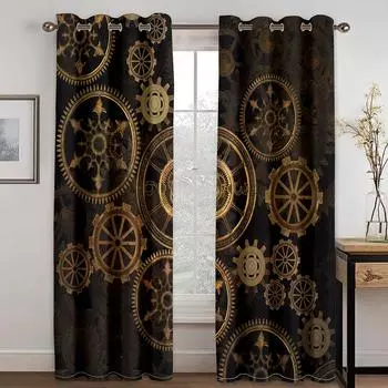 Часы Часы Шестеренка Машина Золотые Роскошные Оконные Шторы в Детской Спальне Гостиной Холле Декор Кухни Шторы Жалюзи W50 X H130(CM)X2&Hook