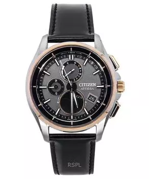 Часы Citizen Attesa с радиоуправлением, кожаным ремешком, серым циферблатом, Eco-Drive BY1004-17X 100M, мужские серый