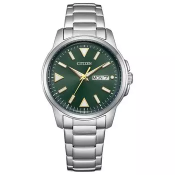 Часы Citizen Collection Photovoltaic Day Date 3 Hand Водонепроницаемые Светящиеся Простые Зеленые Серебристые [Citizen] Eco-Drive & BM8180-71W Мужские серебряный