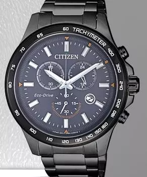 Часы CITIZEN Eco-Drive Chronograph из сапфирового стекла с хронографом из нержавеющей стали в Японии AT2425-80H Free чёрный