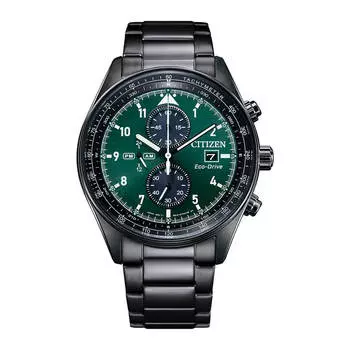 Часы CITIZEN Eco-Drive Chronograph с зеленым циферблатом и IP-покрытием из нержавеющей стали CA0775-87X