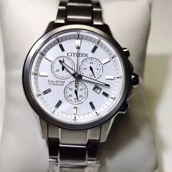 Часы CITIZEN Eco-Drive Chronograph Sapphire Super Titanium AT2340-81A белый