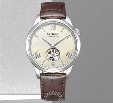 Часы CITIZEN Japan Open Heart с серебристым циферблатом из сапфировой кожи и нержавеющей стали NH9130-17A