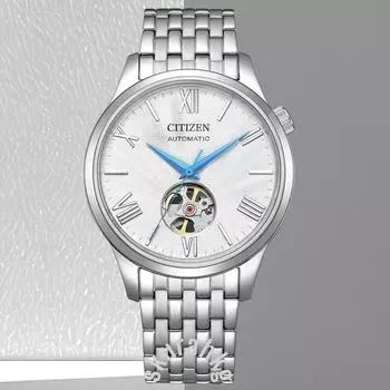 Часы CITIZEN Japan Open Heart с серебряным циферблатом и сапфировым стеклом из нержавеющей стали NH9130-84A Free