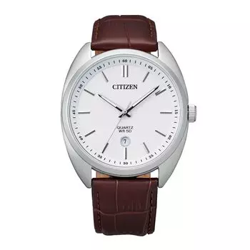 Часы CITIZEN кварцевые с белым циферблатом и коричневым кожаным ремешком, модель Overseas [Citizen] мужские BI5090-09A [Товар]