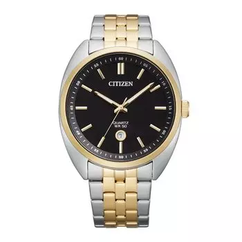 Часы CITIZEN Quartz с черным циферблатом, серебро x золото, модель Overseas [Citizen] мужские BI5094-59E [Товар]