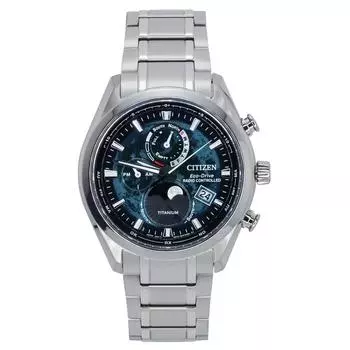 Часы Citizen Radio Controlled Moon Phase Super Titanium Green Dial Eco-Drive BY1010-81X 100M мужские зелёный