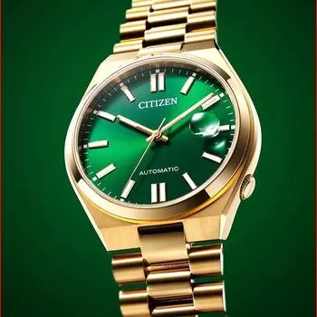 Часы CITIZEN Tsuyosa Automatic с зеленым циферблатом и золотистым оттенком из сапфирового стекла из нержавеющей стали NJ0152-51X