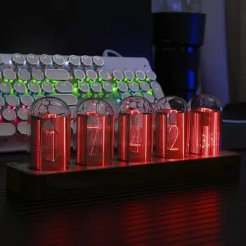 Часы ClocTeck Nixie Tube Clock Sync 16 миллионов цветов, современные деревянные цифровые часы в стиле ретро, Wi-Fi и настраиваемые,