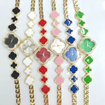 Часы Clover, модные украшения, браслет, кварцевые часы розовый