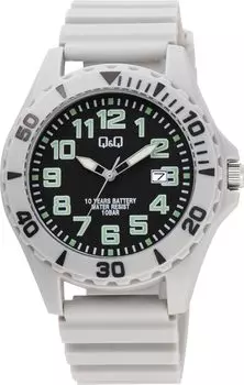 Часы Cue and Cue Analog со сроком службы батареи 10 лет, водонепроницаемостью 10 АТМ, уретановым ремешком, серого цвета [Citizen Q&Q] A22A-004VK для мужчин серый