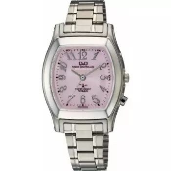 Часы Cue and Cue аналоговое радио солнечные водонепроницаемые металлический ремешок розовый HJ05-205 женские серебристые