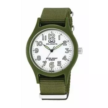 Часы Cue and Cue аналоговые солнечные водонепроницаемые нейлоновый ремешок белый циферблат H062-004 мужские хаки