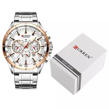 Часы CURREN 8363 для мужчин, мужские кварцевые наручные часы с ремешком из нержавеющей стали, три ремешка вино красного