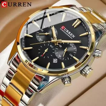 Часы CURREN со стальным ремешком, простые деловые часы с календарем и большим циферблатом, водонепроницаемые мужские модные часы