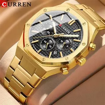Часы CURREN со стальным ремешком, простые деловые часы с календарем и большим циферблатом, водонепроницаемые мужские модные часы