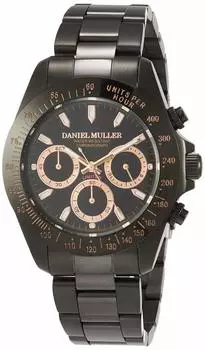 Часы DANIEL MULLER из нержавеющей стали с черным циферблатом, хронограф, черный и розовое золото [Daniel Muller] мужские DM-2027BKP