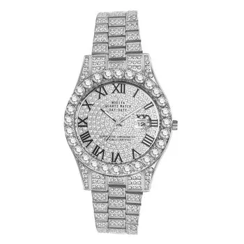Часы Diamond Romaji Analog Водонепроницаемый Календарь Популярный Стильный Ремень Из Нержавеющей Стали Серебряный Повседневный Бизнес Модные Часы Аксессуары День Рождения серебряный