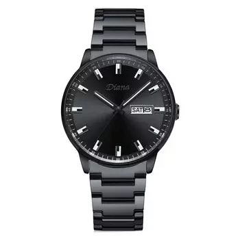 Часы DIANA, стильные, простые, популярные, водонепроницаемые, аналоговые, наручные, брендовые, деловые, круглые, кварцевые, черные, мужские часы чёрный