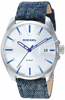 Часы Diesel MS9 с тремя стрелками и датой, серебристый оттенок, кварцевые, мужские, DZ1891, механизм. синий