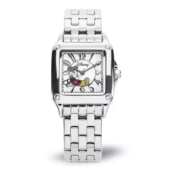 Часы Disney Mickey Mouse с 18-дюймовым женским аналоговым кварцевым ремешком из нержавеющей стали, серебристые, (Модель 51107-3-A-1)