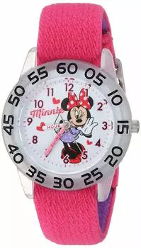 Часы Disney Minnie Mouse Kids с рамкой из нержавеющей стали и аналоговым нейлоновым ремешком DK Pink Dark classic, прозрачные, фиолетовые. ,