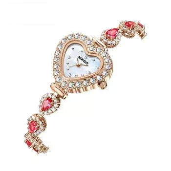 Часы для девочек Niche Luxury Full Diamond Heart Small Dial Watch Высококачественные водонепроницаемые кварцевые часы с браслетом