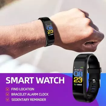 Часы для фитнеса, водонепроницаемый смарт-браслет со счетчиком шагов, счетчиком калорий, шагомером для детей, женщин и мужчин One Size чёрный