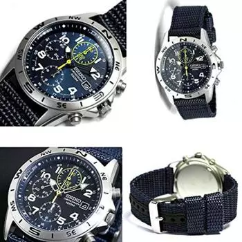 Часы для мужчин SEIKO 100m водонепроницаемый хронограф с нейлоновым ремешком для офицера полиции ВМС США сил самообороны гражданского служащего (SND377R SND399P SND379R) (СНД379Р)