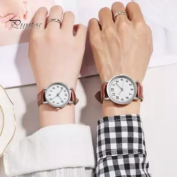 Часы для пар, круглые на батарейках, ремешок из искусственной кожи, элегантный подарок на день рождения с 3 стрелками, регулируемые мужские и женские кварцевые наручные часы, модные украшения прохладный черный