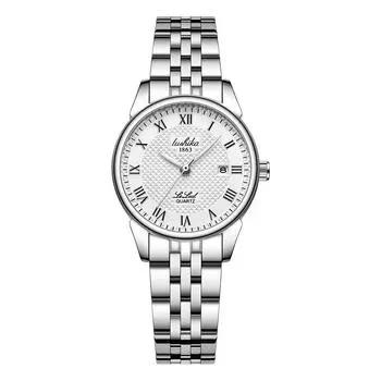 Часы для пар — один мужской и один женский + деловые водонепроницаемые простые часы с римским календарем, элитные легкие роскошные часы со стальным ремешком — женские