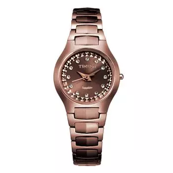 Часы для пары Time100 из вольфрамовой стали с сапфировым стеклом Seiko Quartz Diamond (Дамы) #W50107L.03A (Кофе)