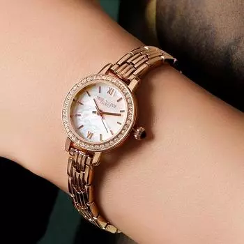 Часы для женщин, Baby s Breath, Ретро маленькие золотые часы, Изысканный темперамент, Простой стальной ремень, Женские часы-браслет, Кварцевые часы