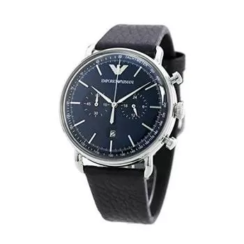 Часы EMPORIO ARMANI с хронографом, кожаным ремешком, кварцевые, AR11105, темно-синие [Emporio Armani] Мужские [Товар]