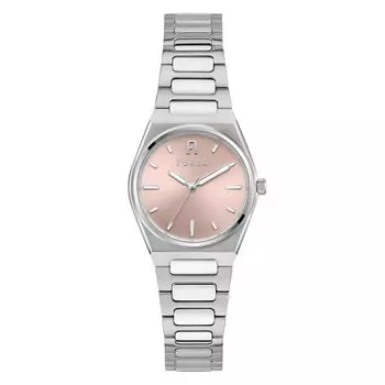Часы FURLA TEMPO MINI с розовым циферблатом из нержавеющей стали, кварцевые часы, ювелирные изделия, аксессуар WW00020011L1, серебристые [Furla] 28,5 мм, женские [Товар] розовый