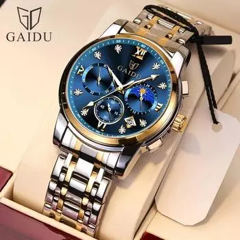 Часы GAIDU, трендовые часы, мужские часы с солнцем, луной и звездами, многофункциональные светящиеся водонепроницаемые кварцевые часы, мужские наручные часы