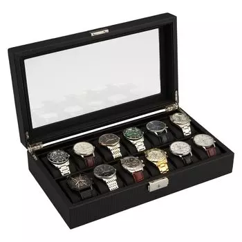 Часы GEUM Watch Роскошные часы Хранение запирающиеся коллекционные часы 90 дней GEUM020 для 12 Чехол, Чехол, Чехол, Хранение, Коробка, Чехол, Чехол, Стильный, Дисплей, чёрный