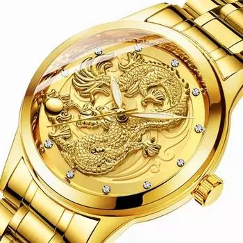 Часы Golden Dragon, винтажные часы, водонепроницаемые, металлические, модные, золотые часы, популярные корейские часы